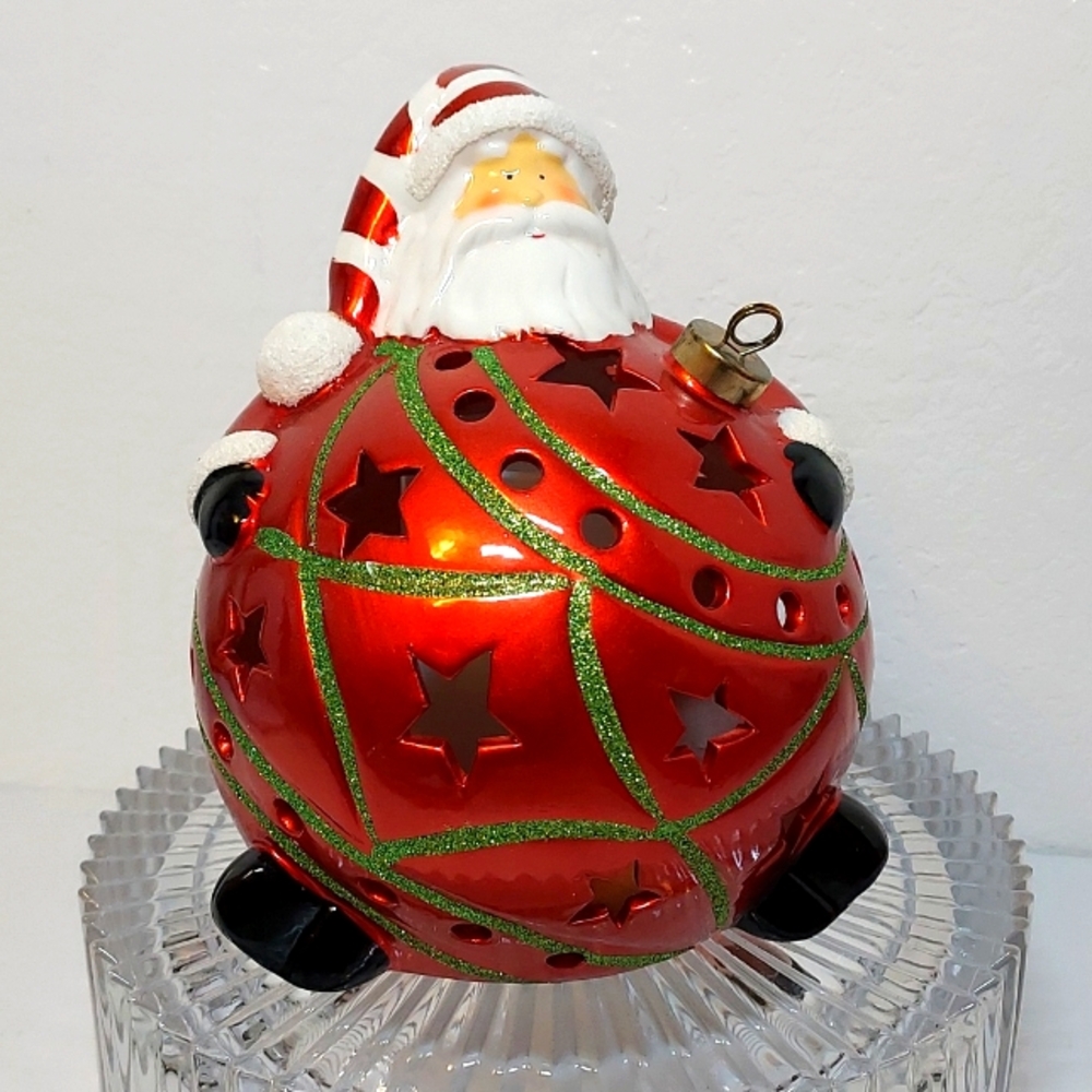 Christmas QVC Home Reflections Ceramic Santa Luminary Flameless LED Ornament